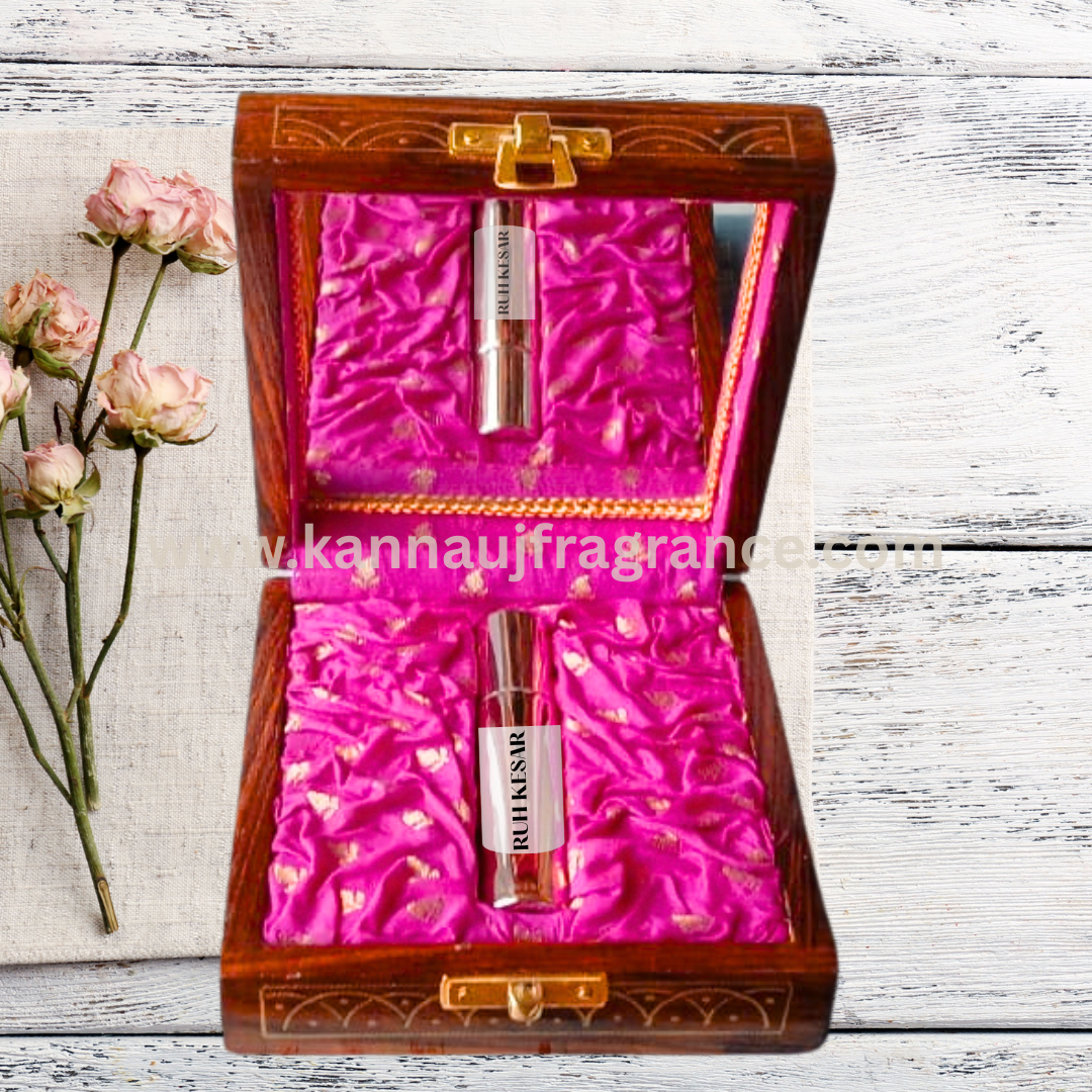 Ruh Kesar Attar Premium Wooden Box By Kannauj | Pure & Natural Attar