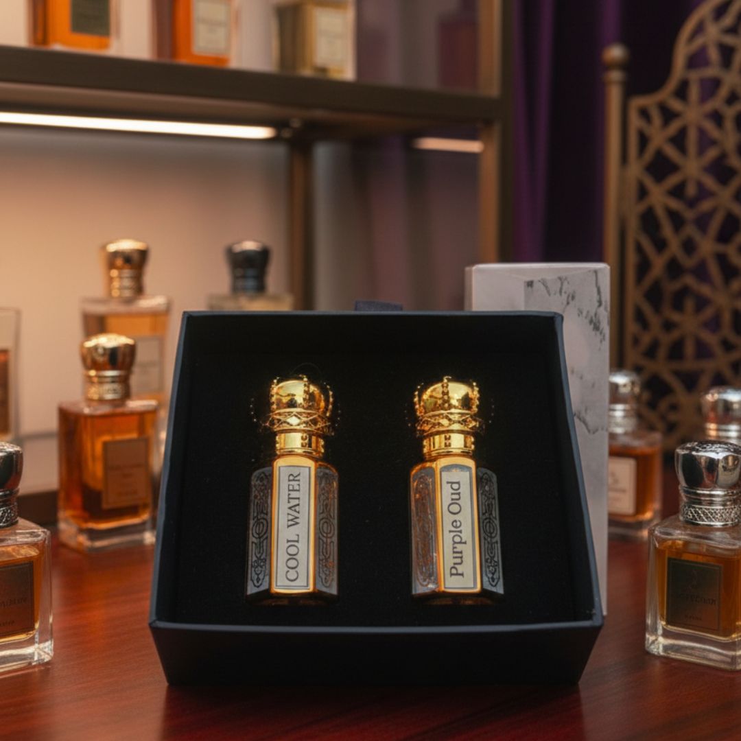 Cool Water Attar & Purple Oud Attar Combo Pack (6ML Each) — A Drop of Royalty in Every Note