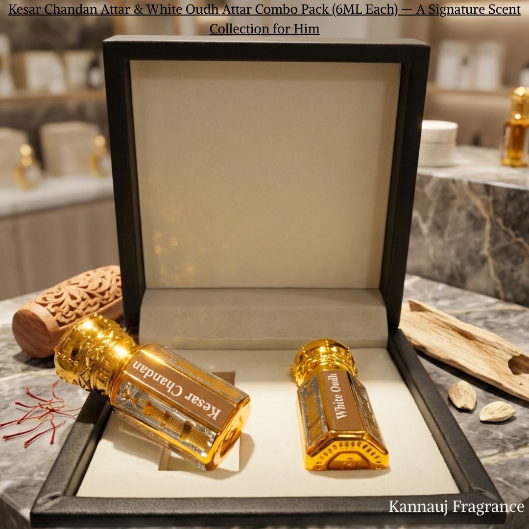Kesar Chandan Attar & White Oudh Attar Combo Pack (6ML Each) — A Signature Scent Collection for Him