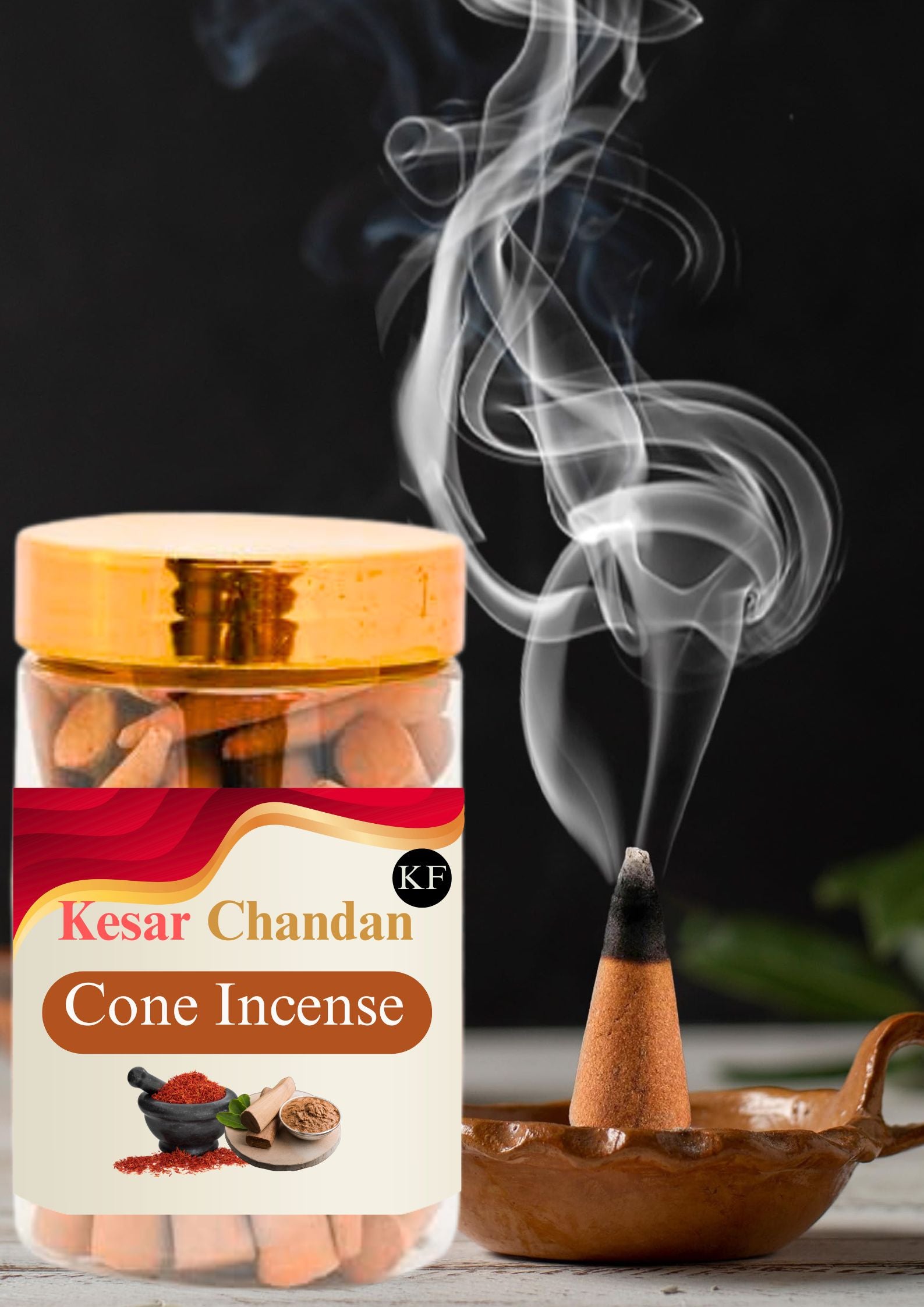 Natural Kesar Chandan Cone Incense By Kannauj